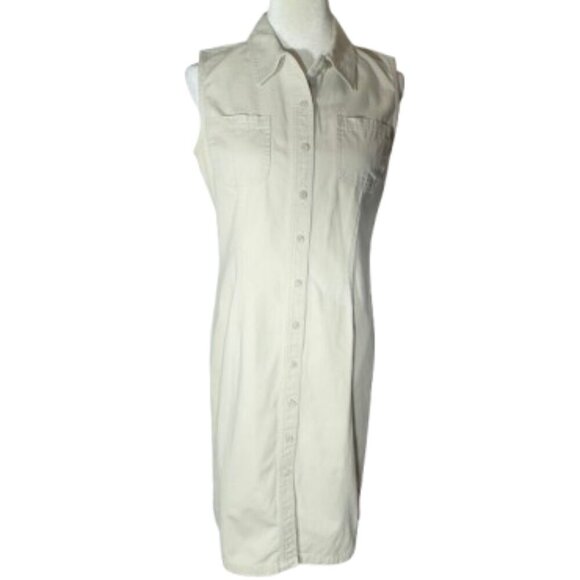 Casual Corner Annex Women's Size 6 Cotton Button Down Sleeveless Khaki Dress - Picture 1 of 7